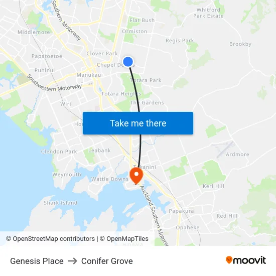 Genesis Place to Conifer Grove map