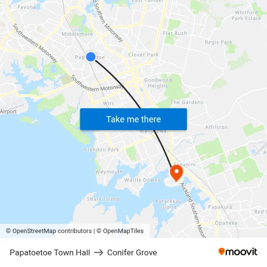 Papatoetoe Town Hall to Conifer Grove map