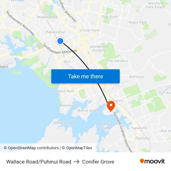 Wallace Road/Puhinui Road to Conifer Grove map