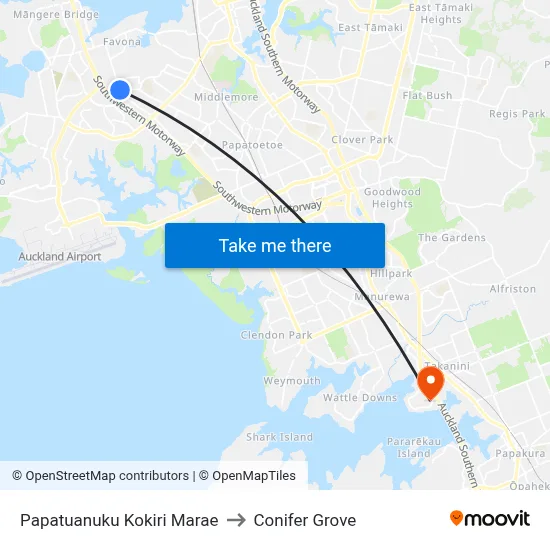 Papatuanuku Kokiri Marae to Conifer Grove map
