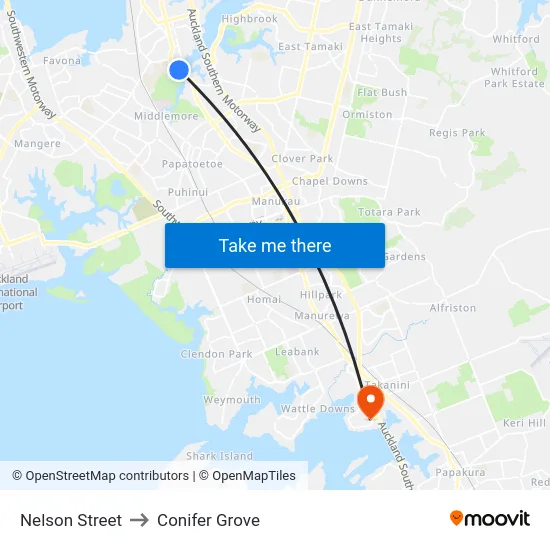 Nelson Street to Conifer Grove map