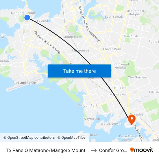 Te Pane O Mataoho/Mangere Mountain to Conifer Grove map