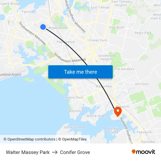 Walter Massey Park to Conifer Grove map