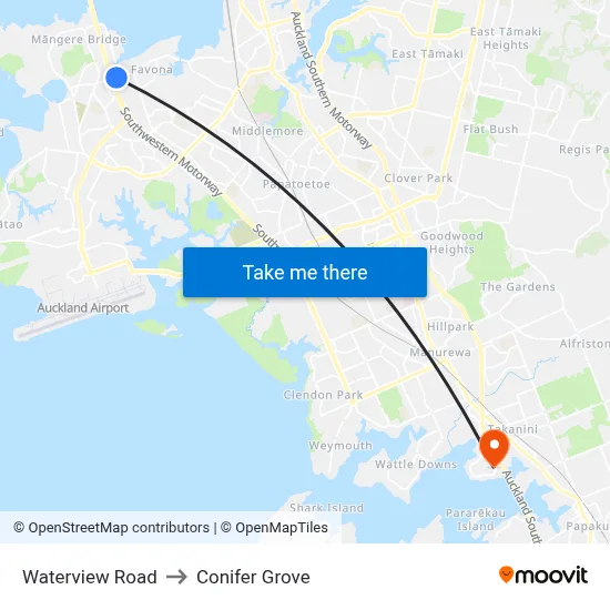 Waterview Road to Conifer Grove map