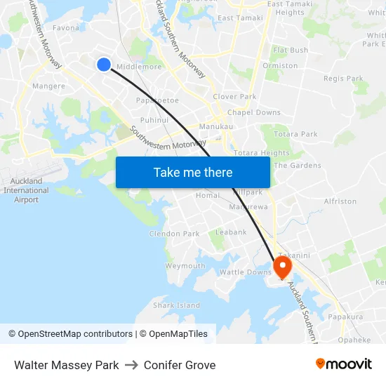 Walter Massey Park to Conifer Grove map
