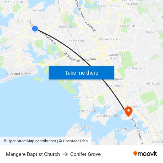 Mangere Baptist Church to Conifer Grove map