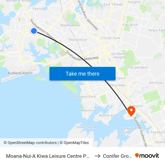 Moana-Nui-A Kiwa Leisure Centre Pools to Conifer Grove map