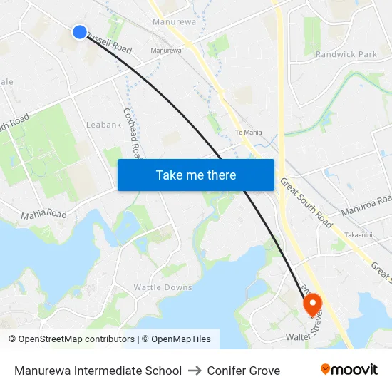 Manurewa Intermediate School to Conifer Grove map