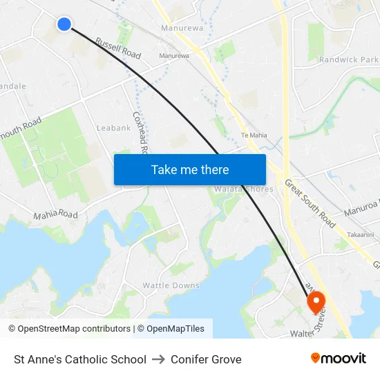 St Anne's Catholic School to Conifer Grove map