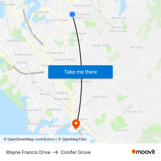 Wayne Francis Drive to Conifer Grove map