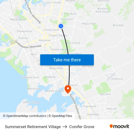 Summerset Retirement Village to Conifer Grove map