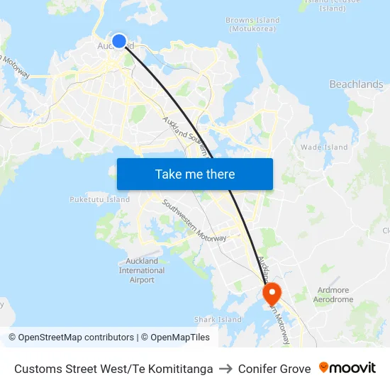Customs Street West/Te Komititanga to Conifer Grove map