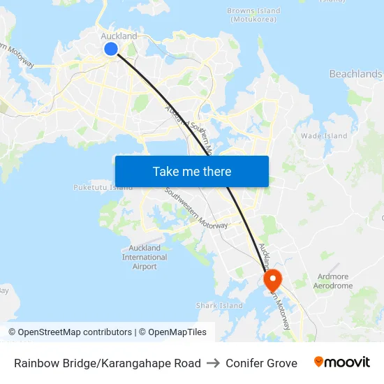Rainbow Bridge/Karangahape Road to Conifer Grove map