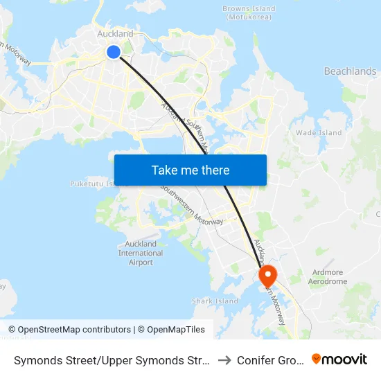 Symonds Street/Upper Symonds Street to Conifer Grove map
