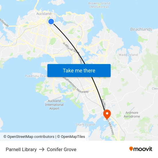 Parnell Library to Conifer Grove map