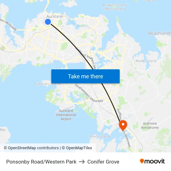 Ponsonby Road/Western Park to Conifer Grove map
