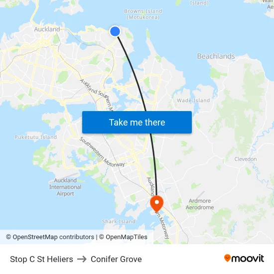 Stop C St Heliers to Conifer Grove map