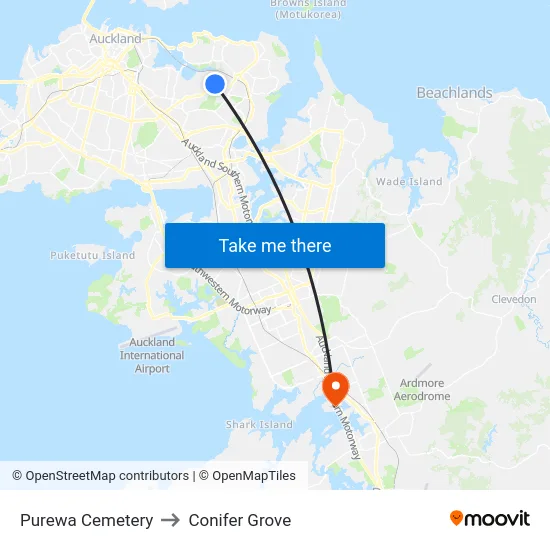 Purewa Cemetery to Conifer Grove map