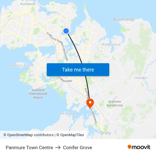 Panmure Town Centre to Conifer Grove map