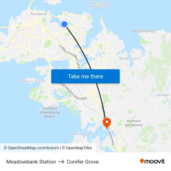 Meadowbank Station to Conifer Grove map