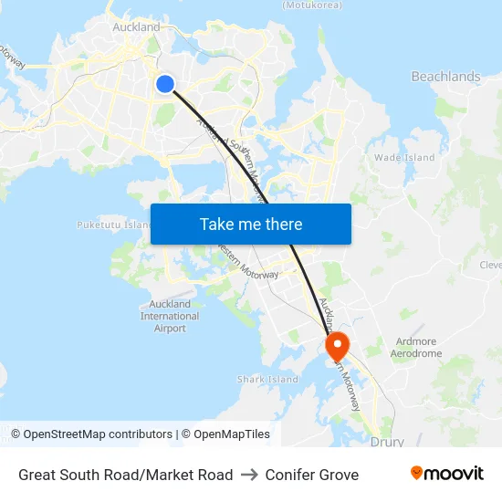 Great South Road/Market Road to Conifer Grove map
