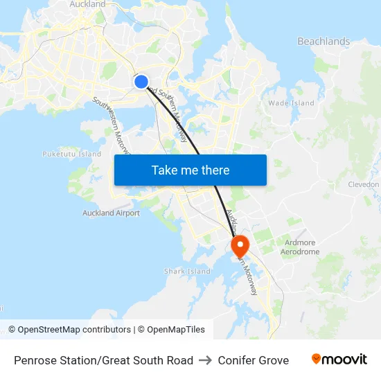 Penrose Station/Great South Road to Conifer Grove map