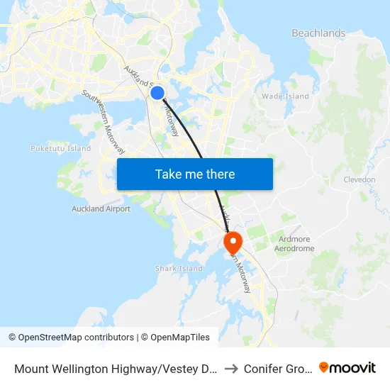 Mount Wellington Highway/Vestey Drive to Conifer Grove map