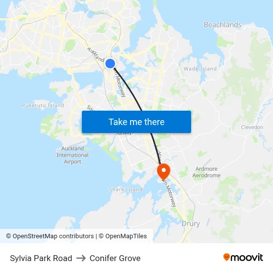Sylvia Park Road to Conifer Grove map