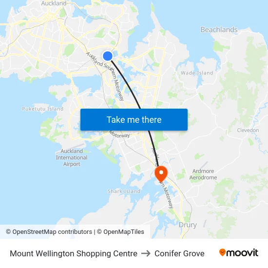 Mount Wellington Shopping Centre to Conifer Grove map