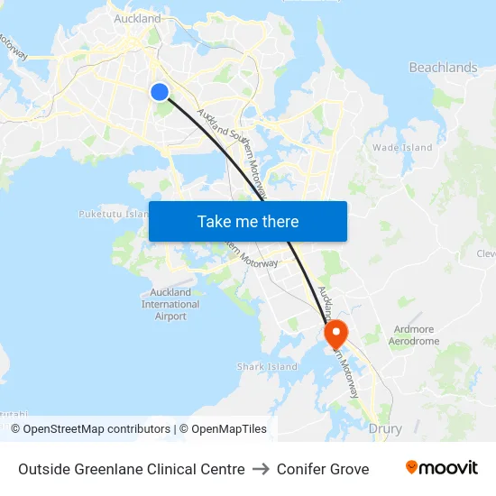 Outside Greenlane Clinical Centre to Conifer Grove map