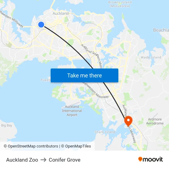 Auckland Zoo to Conifer Grove map