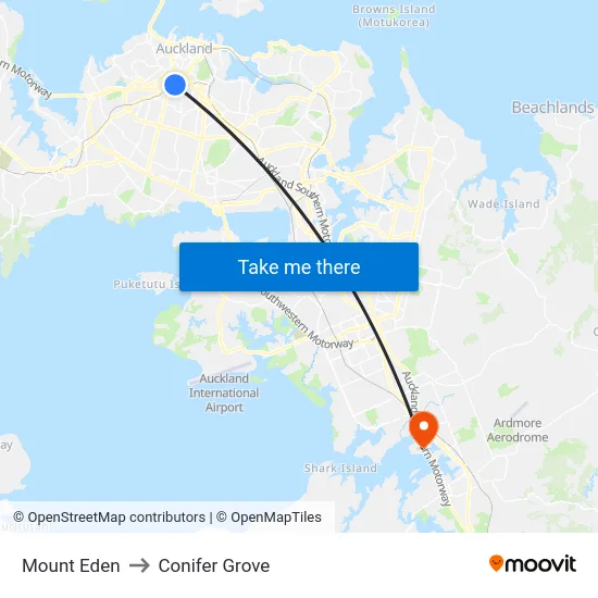 Mount Eden to Conifer Grove map