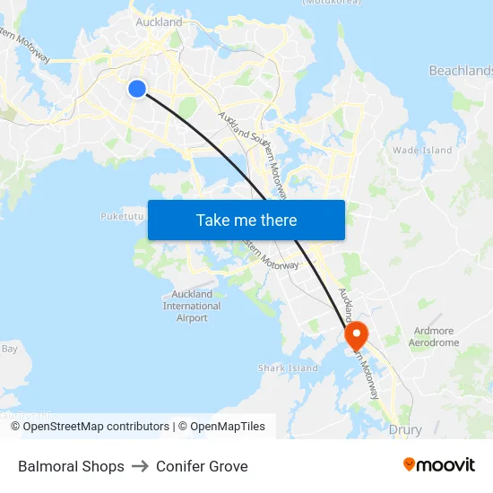 Balmoral Shops to Conifer Grove map