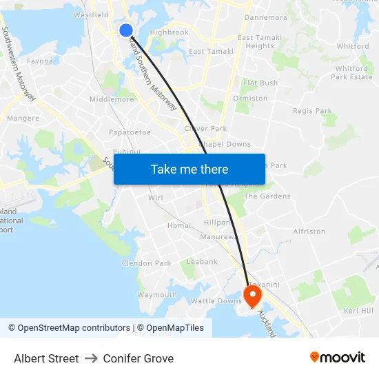 Albert Street to Conifer Grove map