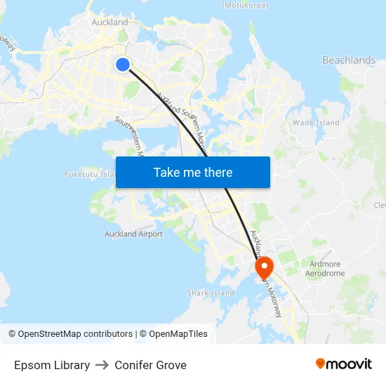 Epsom Library to Conifer Grove map
