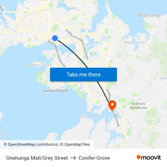 Onehunga Mall/Grey Street to Conifer Grove map