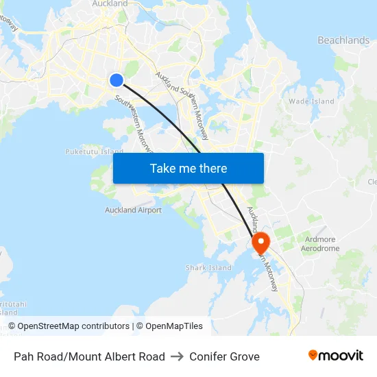 Pah Road/Mount Albert Road to Conifer Grove map