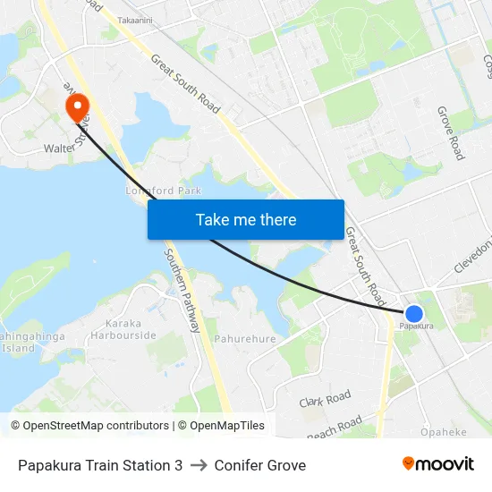Papakura Train Station 3 to Conifer Grove map