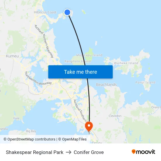 Shakespear Regional Park to Conifer Grove map