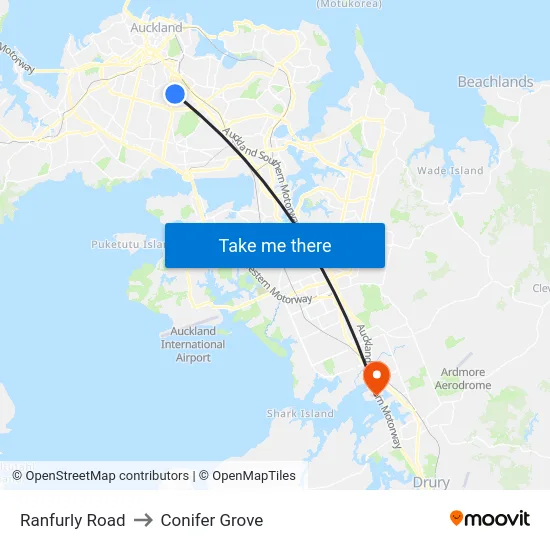Ranfurly Road to Conifer Grove map