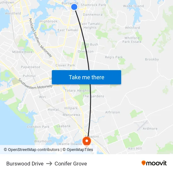 Burswood Drive to Conifer Grove map