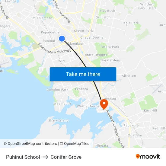 Puhinui School to Conifer Grove map