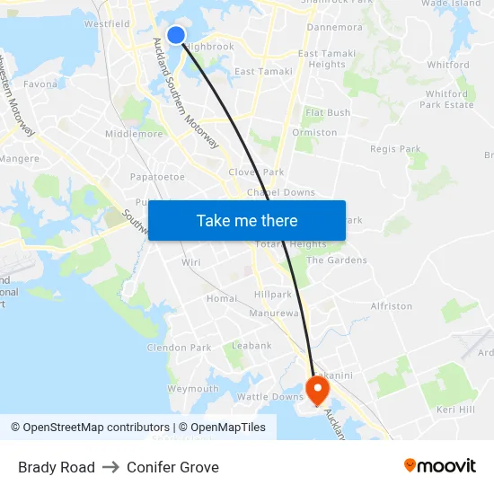 Brady Road to Conifer Grove map