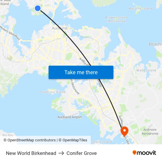 New World Birkenhead to Conifer Grove map