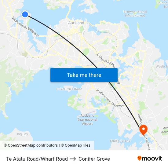 Te Atatu Road/Wharf Road to Conifer Grove map