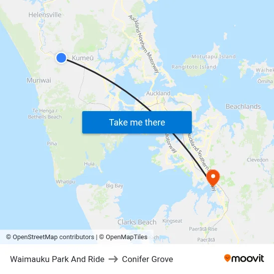 Waimauku Park And Ride to Conifer Grove map