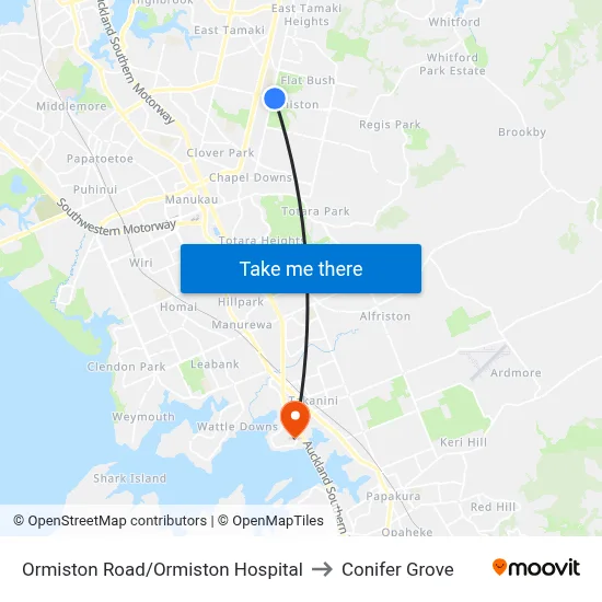 Ormiston Road/Ormiston Hospital to Conifer Grove map