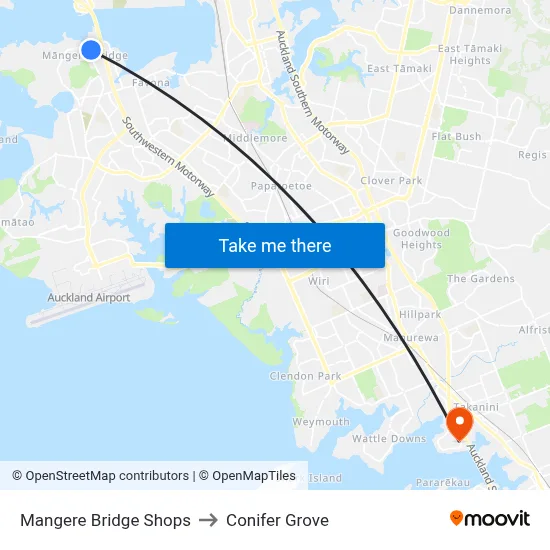 Mangere Bridge Shops to Conifer Grove map