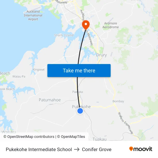 Pukekohe Intermediate School to Conifer Grove map