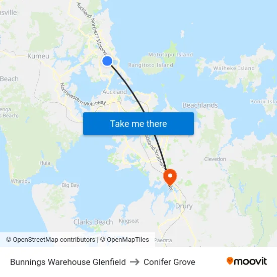 Bunnings Warehouse Glenfield to Conifer Grove map